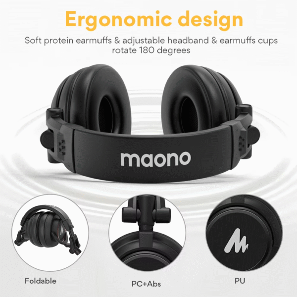 Maono MH601 Professional Studio Monitor Headphones with Detachable Plug & Cable - Image 2